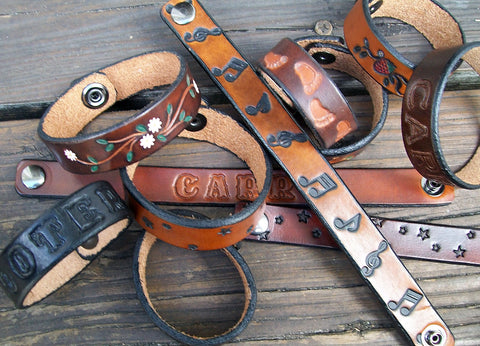 Narrow Leather Wristbands Handmade by Old School Leather Company