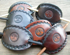 Tree of Life Handmade Leather Barrettes