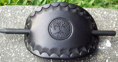Black Leather Barrette Tree of Life