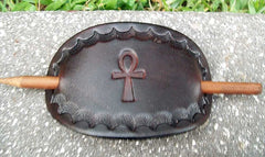 Brown Ankh Leather Barrette
