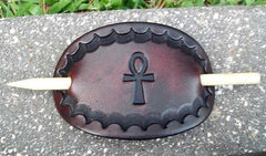 Mahogany Leather Barrette Ankh