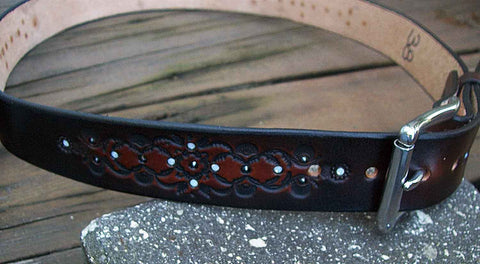 Two Tone Leather Bling Belt with Inlaid Swarovski Crystals