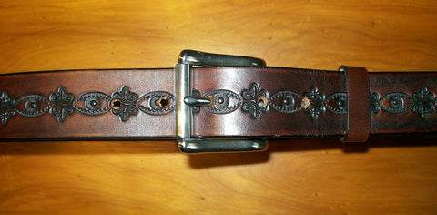 Tooled "Dark" Design Leather Belt | 1.5 Inch Wide