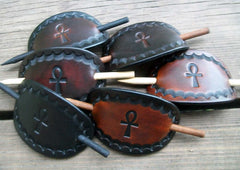 Egyptian Ankh Leather Stick Barrettes