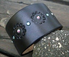 Black Leather Bling Wristband