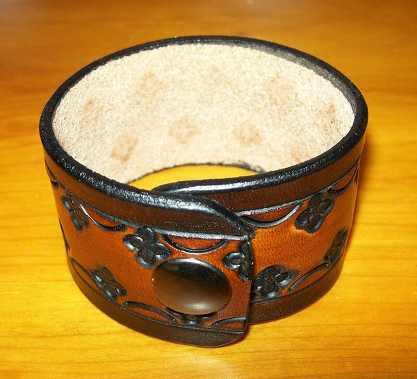 Two Tone Leather Cuff hotsell Hand Tooled