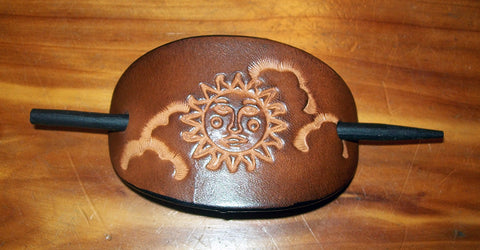 Celestial Leather Barrette Sun and Clouds - Small