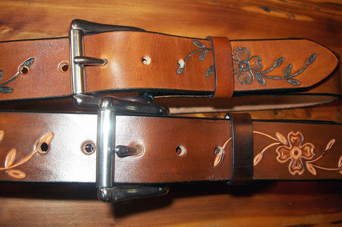 Handmade Leather Belts Dogwood Flower Design