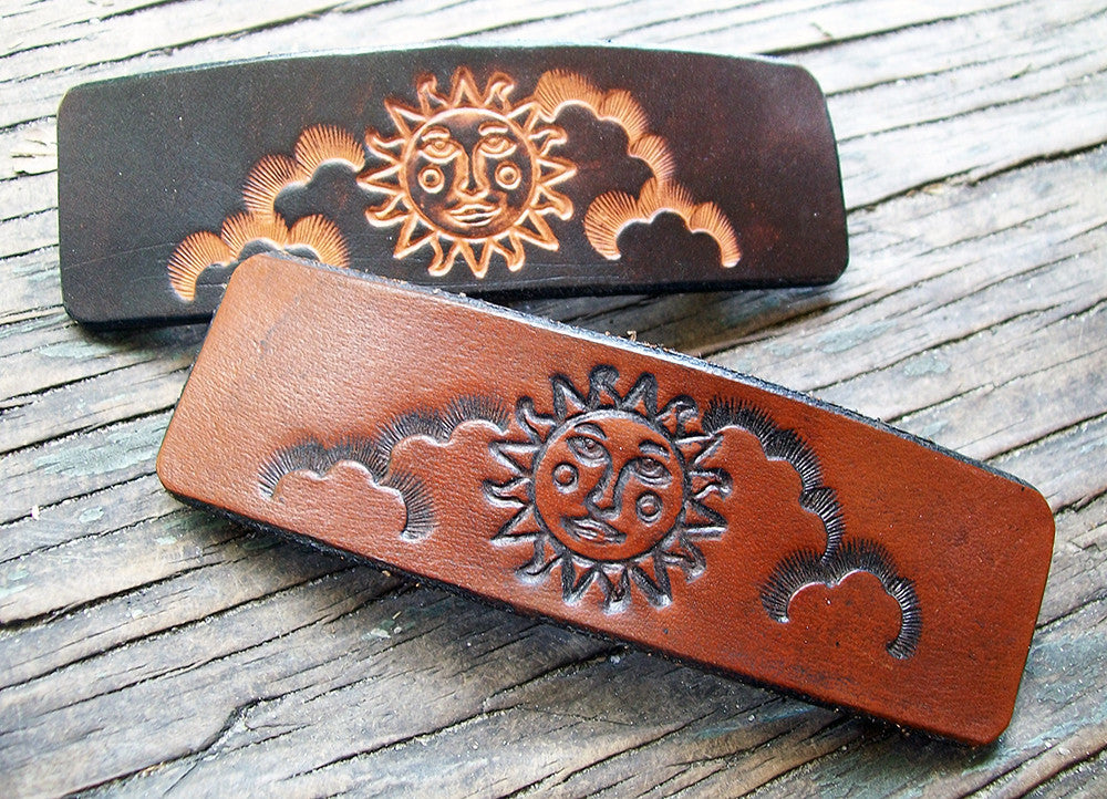 Celestial Sun Leather French Barrettes