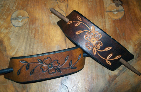 Dogwood Flower Large Leather Stick Barrettes