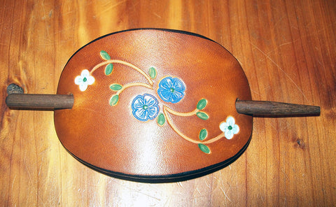 Blue Flower Handmade Leather Barrette - Medium