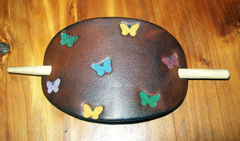 Leather Barrette with Butterflies