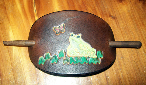 Handmade Leather Barrette with Frog