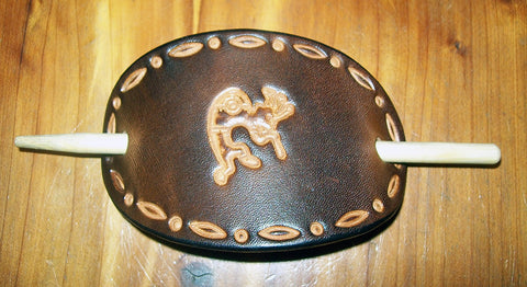 Southwestern Kokopelli Handmade Leather Barrette