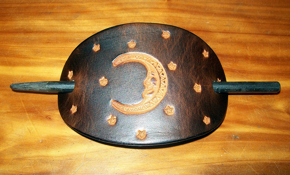 Moon and Stars Celestial Leather Ponytail Holder