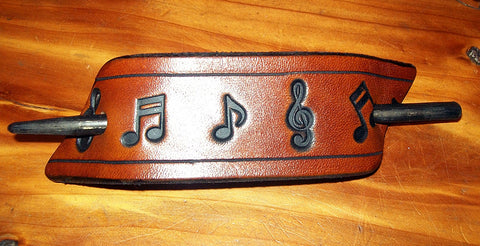 Music Notes Handmade Leather Stick Barrette