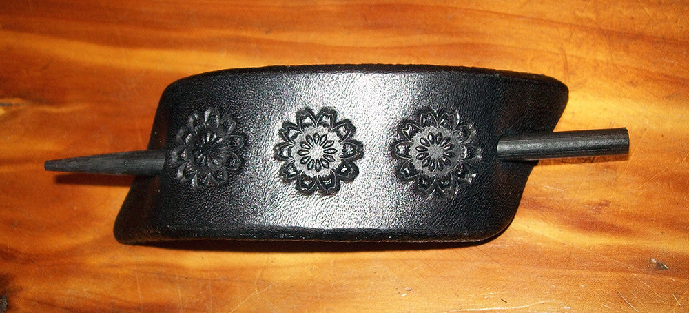 Black Leather Barrette