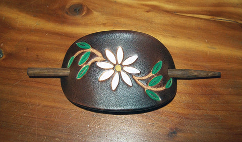 Daisy Flower Small Leather Stick Barrette
