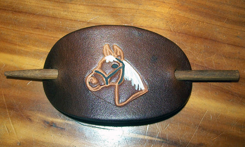 Handmade Leather Barrette with Horse Design