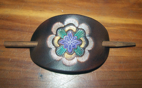 Leather Barrette Small Painted Geometric