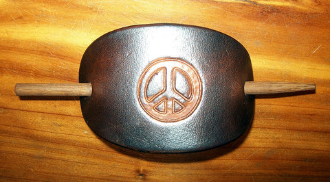 Peace Sign Hippy Leather Barrette