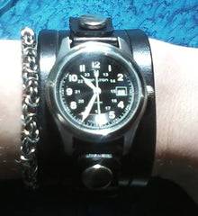 Black Leather Cuff Watch