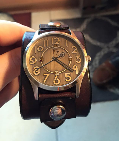 Wide leather watch cheap
