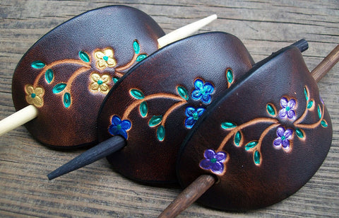 Small Leather Stick Barrettes | Bright Flowers