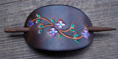 Bright Purple Flowers Leather Hair Barrette