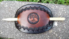 Two Tone Leather Barrette Tree of Life