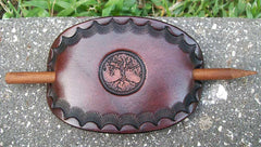 Mahogany Leather Barrette Tree of Life