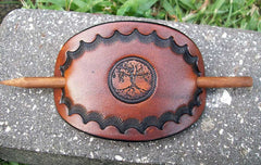 Tan Leather Stick Barrette Tree of Life