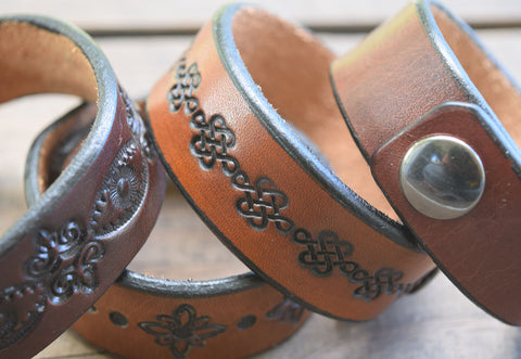 One Inch Handmade Leather Wristbands | Snap Cuffs | Name Bracelets