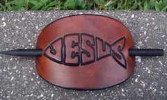 Jesus Fish Leather Barrette