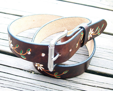 Daisy Flower Handmade Leather Belt | 1.5 "