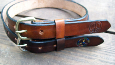 Kids Leather Belt with Peace Sign