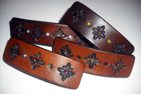 Leather French Barrettes with Crystals