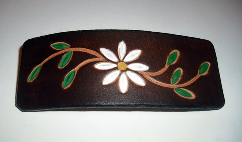 Daisy Flower Leather French Barrettes