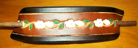 Hand Painted Daisy Flower Chain Extra Large Leather Barrette