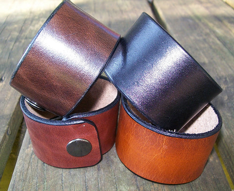 Plain 1.5" Leather Snap Wrist Cuffs Personalized FREE