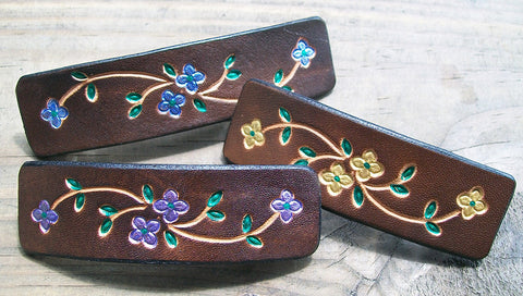 Bright Flowers Leather French Barrettes