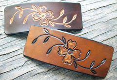 Dogwood Flowers Leather French Barrettes