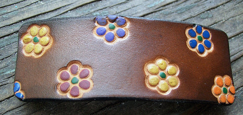 Multi Flower Leather French Barrette