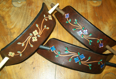 Brightly Painted Flower Large Leather Barrettes
