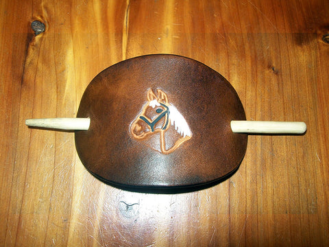 Leather Barrette with Horse & Bridle Design