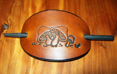 Hippy Leather Barrette with Mushrooms