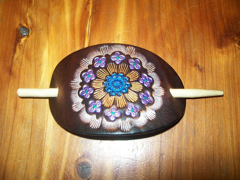 Painted Geometric Medium Leather Barrette by Old School Leather Co.