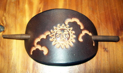 Sun and Clouds Leather Barrette