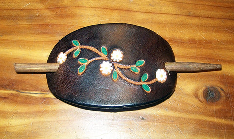Tiny Daisy Flower Leather Hair Pin with Stick