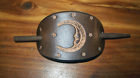 Celestial Moon and Stars Leather Stick Barrette - Small